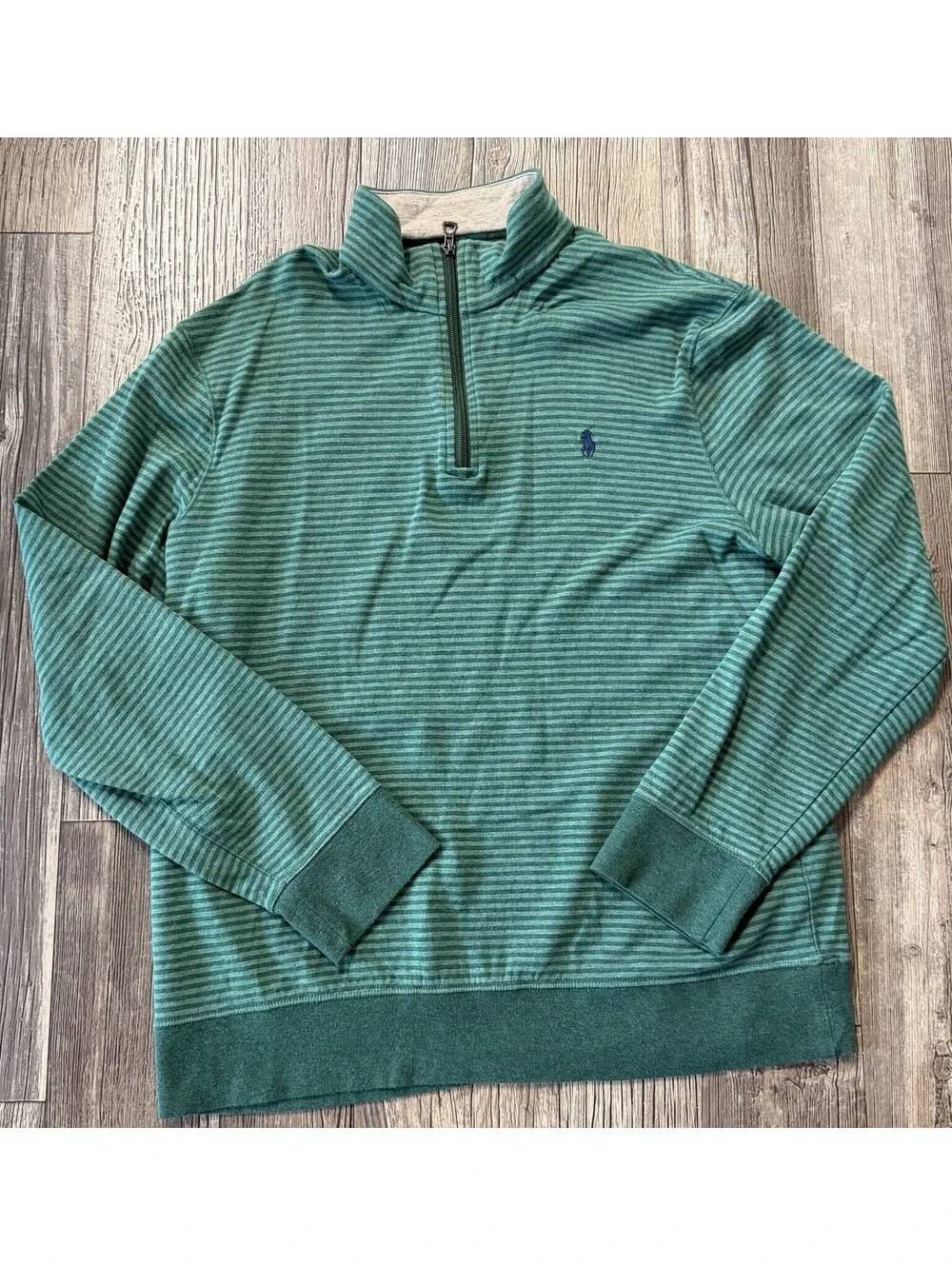 Polo Ralph Lauren Sweatshirt Men Extra Large Green Striped Quarter Zip Pullover